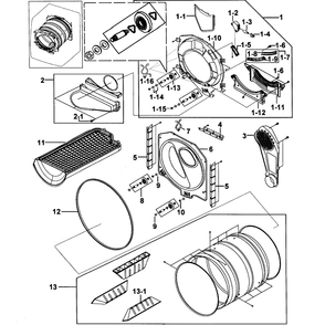 Drum Assembly Diagram and Parts List for DV316LEW XAA-00 Samsung Dryer
