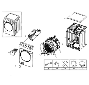 Main Assy Diagram and Parts List for WF393BTPAWR A1-0000 Samsung Washer