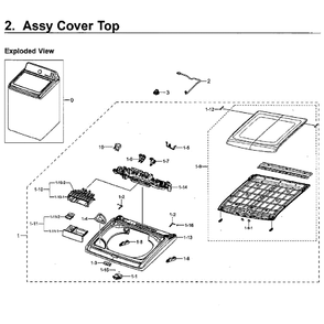 Cover Top Diagram and Parts List for WA40J3000AW A2-12 Samsung Washer
