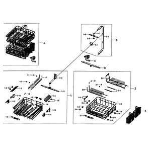Wash Assembly Diagram and Parts List for DW80F800UWS AA-0001 Samsung Dishwasher