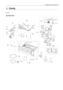 Cavity Assembly Diagram and Parts List for ME11A7510DS AA-00 Samsung Microwave