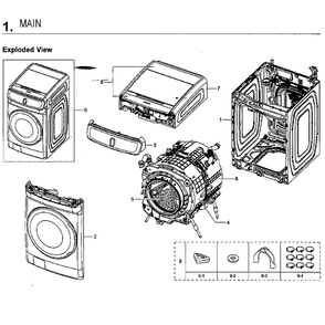 Main Assembly Diagram and Parts List for WV60M9900AV A5-0001 Samsung Washer