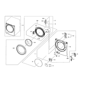 Frame Front And Door Diagram and Parts List for WF42H5200AF A2-0000 Samsung Washer