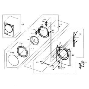 Frame Front And Door Diagram and Parts List for WF393BTPAWR A1-0000 Samsung Washer