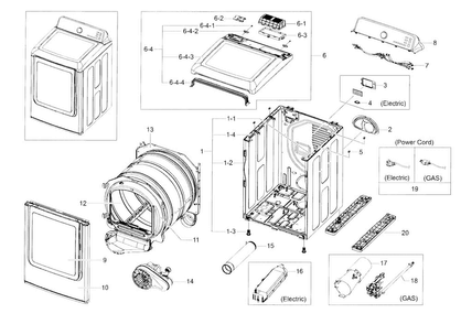 Main Asy Diagram and Parts List for DV52J8700GP A2-0000 Samsung Dryer