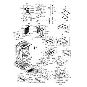 Fridge Diagram and Parts List for RF30HDEDTSR AA-03 Samsung Refrigerator