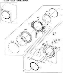 Front/door Assy Diagram and Parts List for DV448AGW XAA-0002 Samsung Dryer