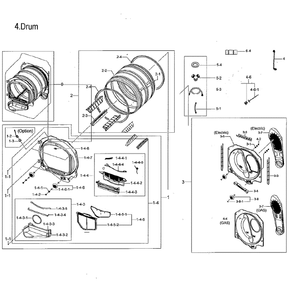 Drum Diagram and Parts List for DVE52M8650V A3-0000 Samsung Dryer