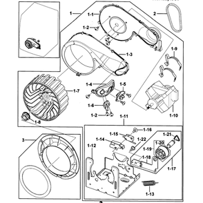 Motor Assembly Diagram and Parts List for DV219AEW XAA-0000 Samsung Dryer