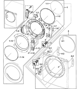 Front Assy Diagram and Parts List for 40289032011  Kenmore Dryer