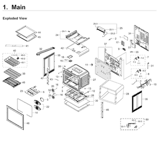 Main Asy Diagram and Parts List for NE58F9710WS AA-0004 Samsung Range
