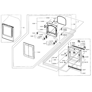 Frame Front And Door Diagram and Parts List for DV40J3000GW A2-0000 Samsung Dryer