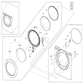 Front Assy Diagram and Parts List for DV209AEW XAA-0000 Samsung Dryer