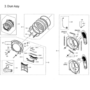 Drum Assembly Diagram and Parts List for DVG55M9600V A3-0000 Samsung Dryer