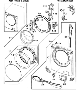 Door Assy Diagram and Parts List for WF419AAW XAA-0000 Samsung Washer