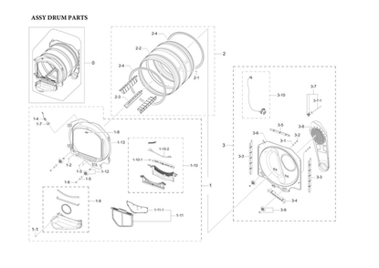 Assembly Drum Parts Diagram and Parts List for DVE54R7600C A3-00 Samsung Dryer
