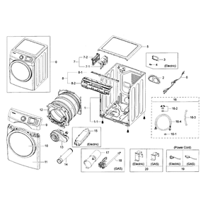 Main Assembly Diagram and Parts List for DV42H5000GW A3-0003 Samsung Dryer