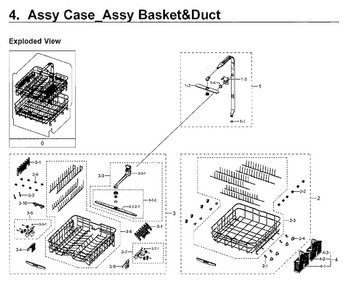 Basket & Duct Diagram and Parts List for DW80J7550UG AA-0002 Samsung Dishwasher