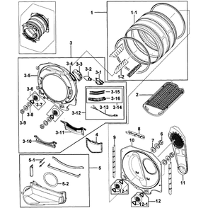 Drum Assembly Diagram and Parts List for DV209AGW XAA-0000 Samsung Dryer
