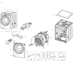 Main Asy Diagram and Parts List for WF42H5200AW A2-0001 Samsung Washer