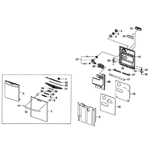Door Assembly Diagram and Parts List for DW80F800UWS AA-0001 Samsung Dishwasher