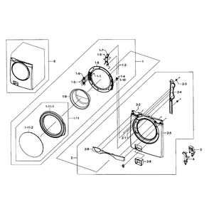 Front / Door Assembly Diagram and Parts List for WF393BTPAWR A1-01 Samsung Washer