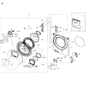Frame Front And Door Diagram and Parts List for WF50K7500AW A2-0011 Samsung Washer