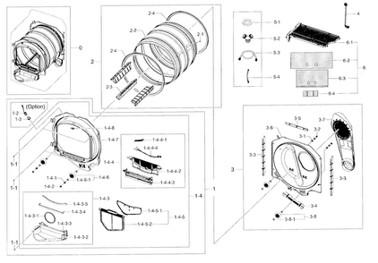 Drum Parts Diagram and Parts List for DV52J8060EW A2-0000 Samsung Dryer