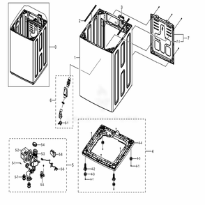 Assembly Frame Case Parts Diagram and Parts List for WA52M8650AW (A4)(0001) Samsung Washer