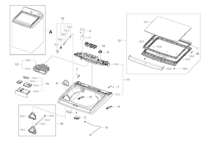 Top Cover Assy Diagram and Parts List for WA50F9A7DSW A2-0001 Samsung Washer