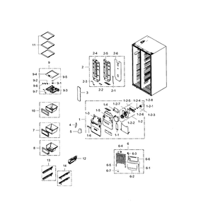 Refrigerator Diagram and Parts List for RS25H5121SR AA-0001 Samsung Refrigerator