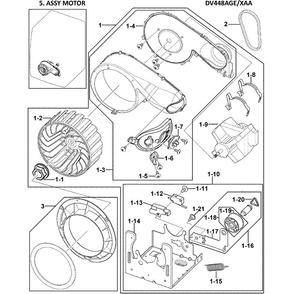 Motor Assembly Diagram and Parts List for DV448AGE XAA-0000 Samsung Dryer
