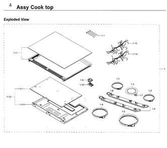 Cooktop Diagram and Parts List for NE58K9500SG AA-0000 Samsung Range