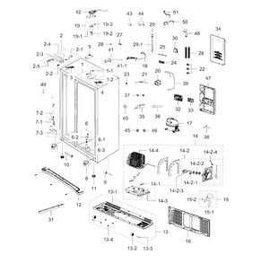 Cabinet Diagram and Parts List for RS25H5000SR AA-0001 Samsung Refrigerator