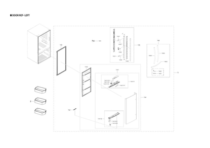 Left Refrigerator Door Parts Diagram and Parts List for RF262BEAESR AA-00 Samsung Refrigerator