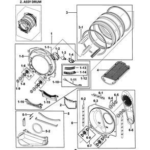 Drum Assembly Diagram and Parts List for DV328AEW XAA-0001 Samsung Dryer