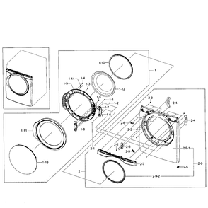 Front Assembly Diagram and Parts List for DV431AGW XAA-01 Samsung Dryer