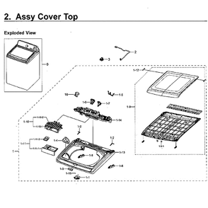 Cover Top Diagram and Parts List for WA40J3000AW AA-11 Samsung Washer