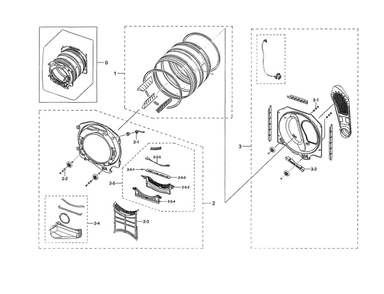 Drum Diagram and Parts List for DVE45R6100C A3-00 Samsung Dryer
