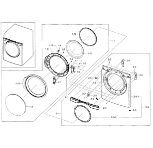 Front & Door Diagram and Parts List for DV405GTPAWR AA-0000 Samsung Dryer