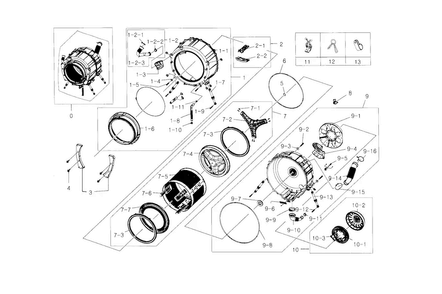 Tub & Drum Diagram and Parts List for WF218ANB XAA-0000 Samsung Washer