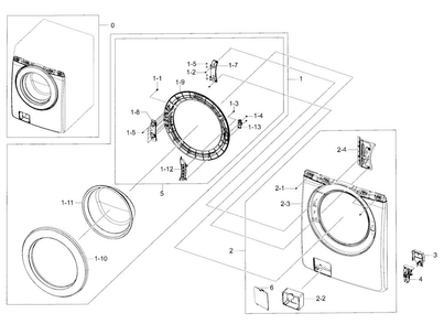 Frame Front & Door Diagram and Parts List for WF36J4000AW A2-0000 Samsung Washer