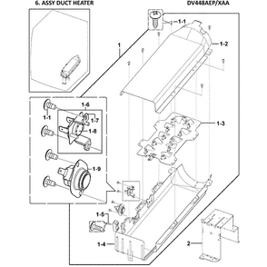 Heater Assembly Diagram and Parts List for DV448AEP XAA-0002 Samsung Dryer