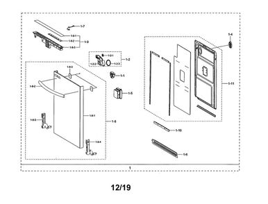 Door Assembly Diagram and Parts List for DW80R2031US AA-00 Samsung Dishwasher