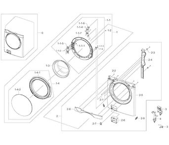 Frame Front & Door Diagram and Parts List for WF395BTPASU A2-0000 Samsung Washer