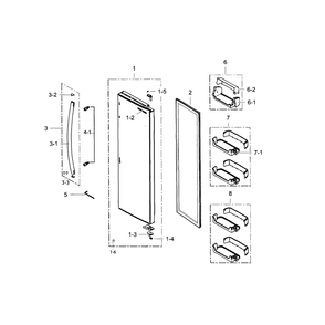 Refrigerator Door Diagram and Parts List for RS25H5121WW AA-0000 Samsung Refrigerator