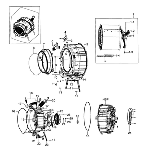 Drum Assembly Diagram and Parts List for WF316LAW XAA-0000 Samsung Washer