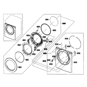 Front / Door Assembly Diagram and Parts List for DV365GTBGWR A3-01 Samsung Dryer