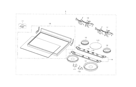 Cooktop Diagram and Parts List for NE595R0ABWW AA-0001 Samsung Range