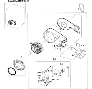 Motor Duct Diagram and Parts List for DV218AEW XAA-0000 Samsung Dryer
